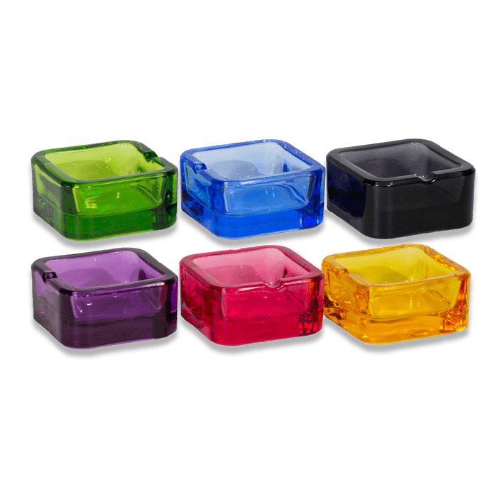 cenicero de vidrio cuadrado 6 colores