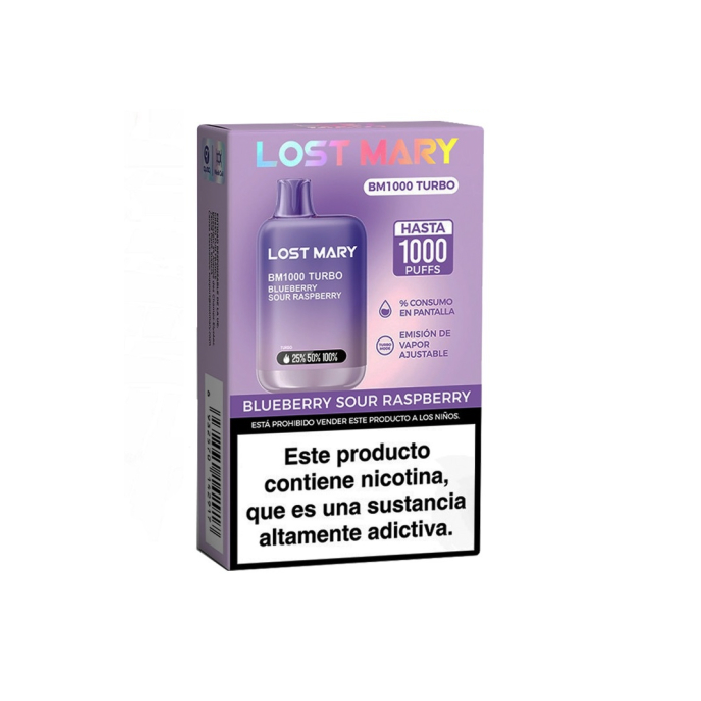 Vaper desechable Lost Mary BM 1000 puffs TURBO 20mg/ml nicotina – Arándano y Frambuesa pack