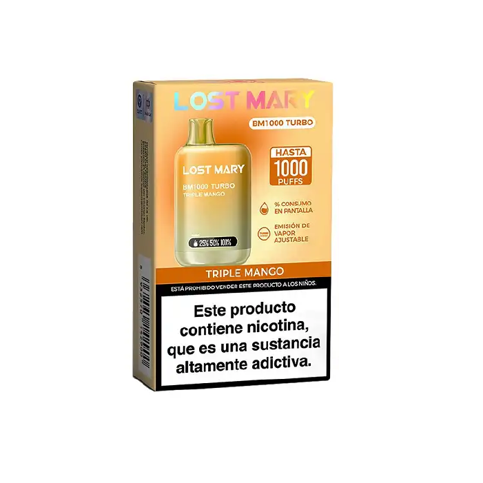Vaper desechable Lost Mary BM 1000 puffs TURBO 20mg/ml nicotina – Triple Mango pack