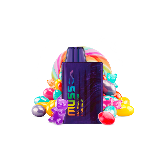 Vaper desechable MUSS Marmol 700 con nicotina 20mg/ml – Caramelo Arcoíris