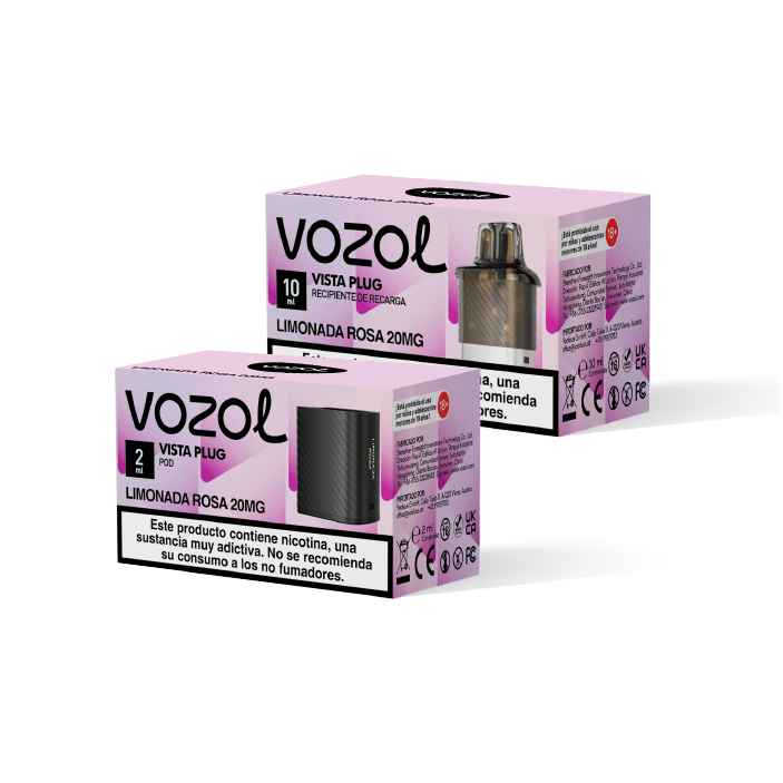 VOZOL Vista Plug pack recarga cápsula pod (2ml) + recipiente (10ml) 20mg/ml nicotina – Limonada Rosa