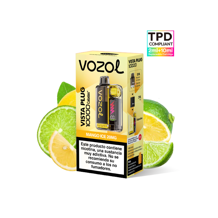 VOZOL Vista Plug Kit Starter 10.000 puffs (2ml + 10ml) precargado 20mg/ml nicotina – Limón y Lima Pack