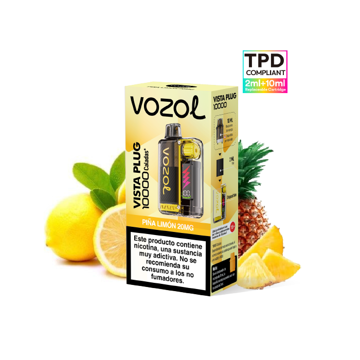 VOZOL Vista Plug Kit Starter 10.000 puffs (2ml + 10ml) precargado 20mg/ml nicotina – Piña Limón Pack