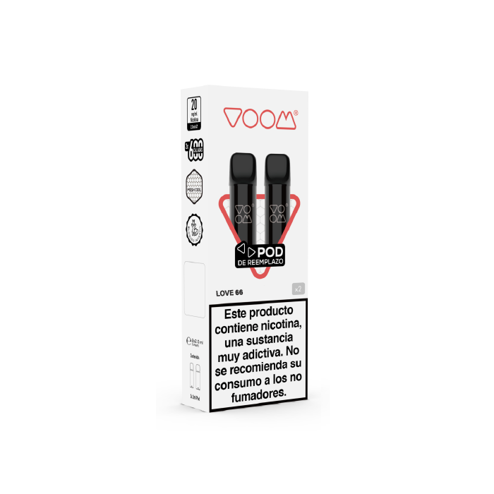 Cápsulas precargadas VOOM POD MESH 600 puffs 20mg/ml nicotina – 2 uds – Love66