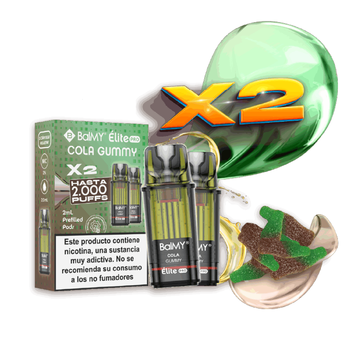 Cápsulas rellenas BalMY Élite PRO 1000 puffs 20mg/ml nicotina (2 x 1 uds/pack) – Cola Gummy