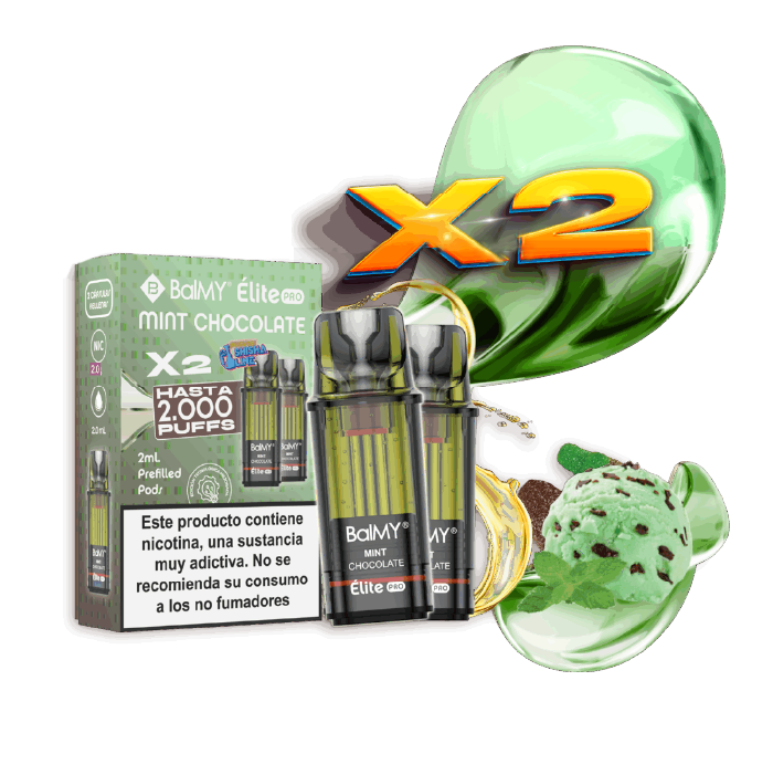 Cápsulas rellenas BalMY Élite PRO 1000 puffs 20mg/ml nicotina (2 x 1 uds/pack) – Menta Chocolate