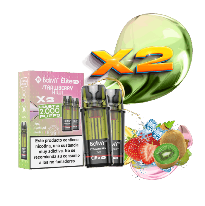 Cápsulas rellenas BalMY Élite PRO 1000 puffs 20mg/ml nicotina (2 x 1 uds/pack) – Fresa Kiwi