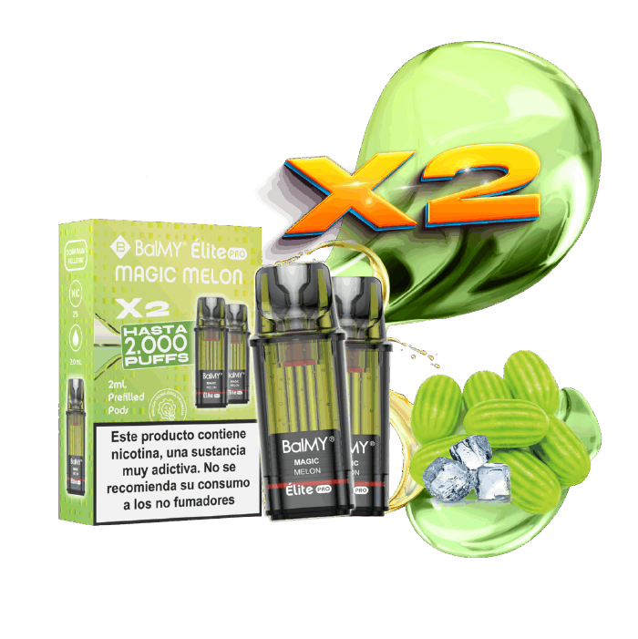 Cápsulas rellenas BalMY Élite PRO 1000 puffs 20mg/ml nicotina (2 x 1 uds/pack) – Magic Melon