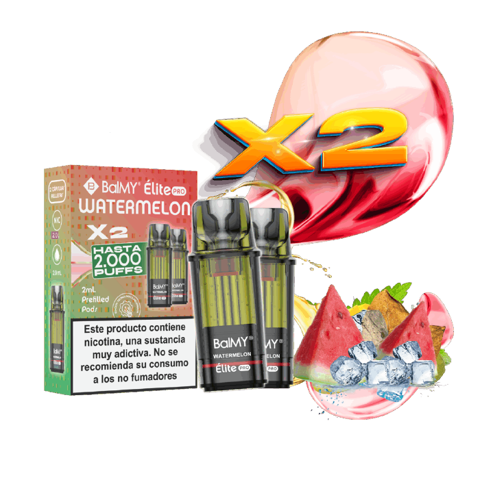 Cápsulas rellenas BalMY Élite PRO 1000 puffs 20mg/ml nicotina (2 x 1 uds/pack) – Sandía