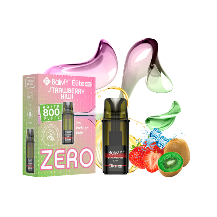 Cápsulas rellenas BalMY Élite PRO 1000 puffs ZERO nicotina (2 x 1 uds/pack) – Fresa Kiwi