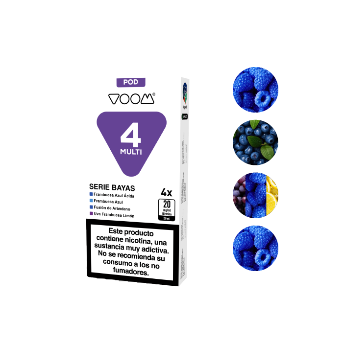 Cápsulas precargadas VOOM MULTI POD 600 puffs 20mg/ml nicotina – 4 uds – Serie Bayas