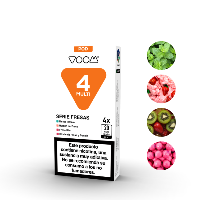 Cápsulas precargadas VOOM MULTI POD 600 puffs 20mg/ml nicotina – 4 uds – Serie Fresas
