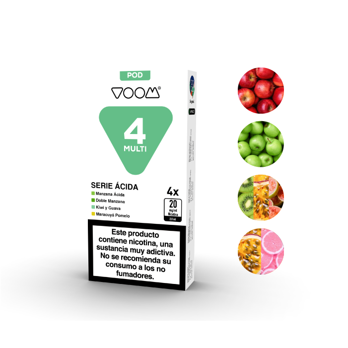 Cápsulas precargadas VOOM MULTI POD 600 puffs 20mg/ml nicotina – 4 uds – Serie Ácida