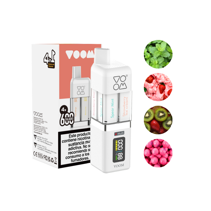 Multi pod VOOM 2400 puffs 4 sabores en 1 con 20 mg/ml nicotina Starter Kit – Strawberry Serie