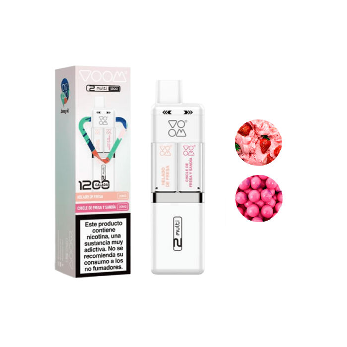 Multi pod VOOM 1200 puffs 2 sabores en 1 con 20 mg/ml nicotina Starter Kit – Strawberry Serie