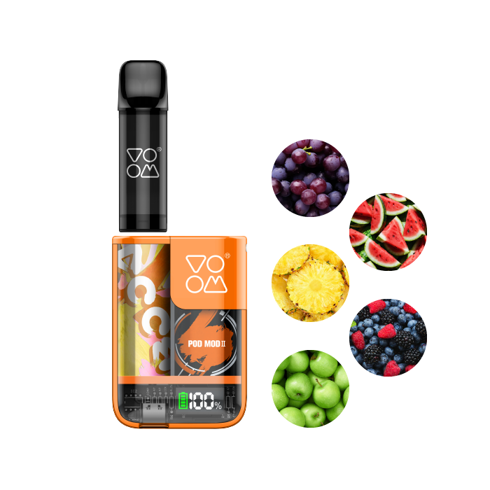 Pod Mod II VOOM + 5 cápsulas dif. sabor x 600 (3.000 puffs) y 20 mg/ml nicotina – Fresh Serie