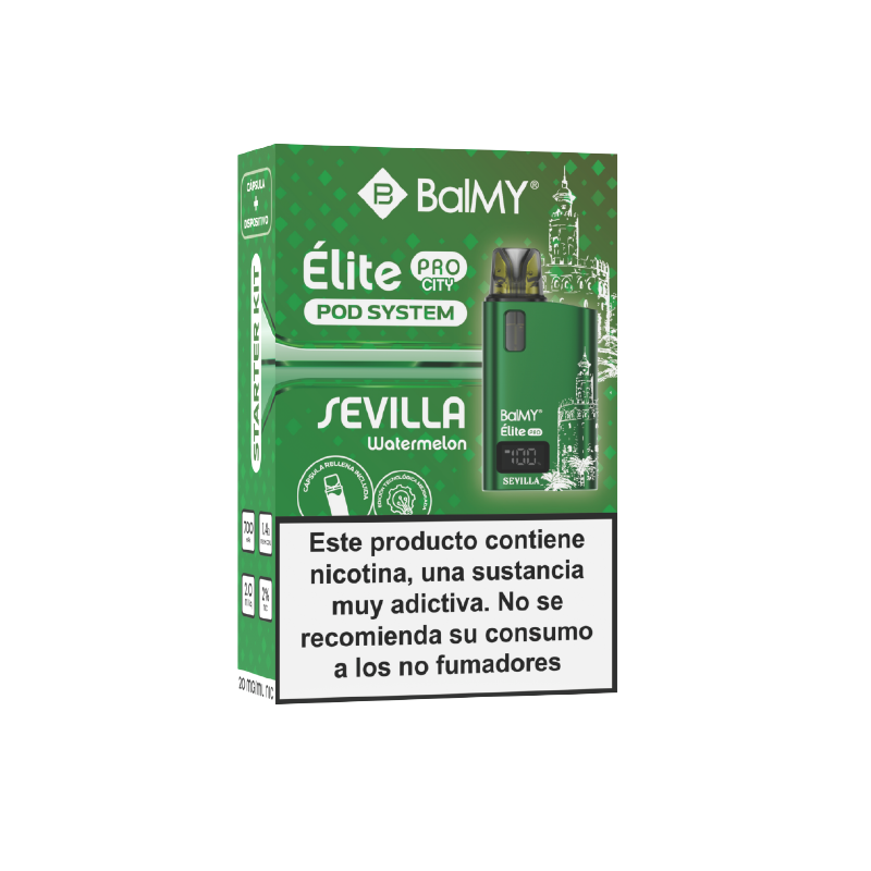 Pod recargable de cápsula BalMY Élite PRO Kit Starter 20mg/ml nicotina – Sandía Sevilla Verde
